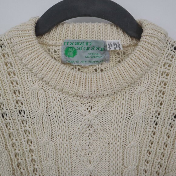 Mairtin Standun Cable Knit Sweater Unisex L Cream Fisherman Scandinavian Rustic - Picture 8 of 16